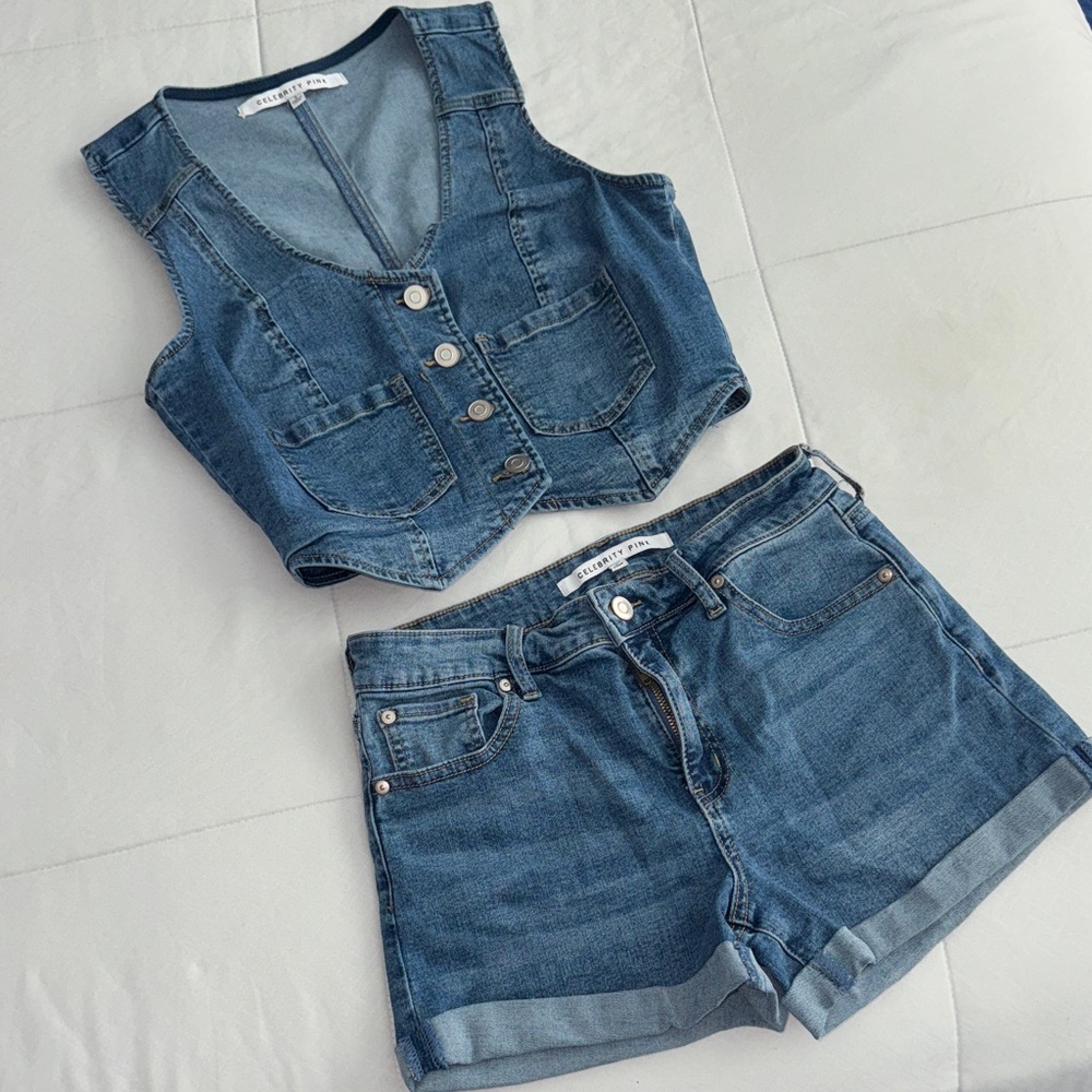 Denim Vest and Shorts Set
